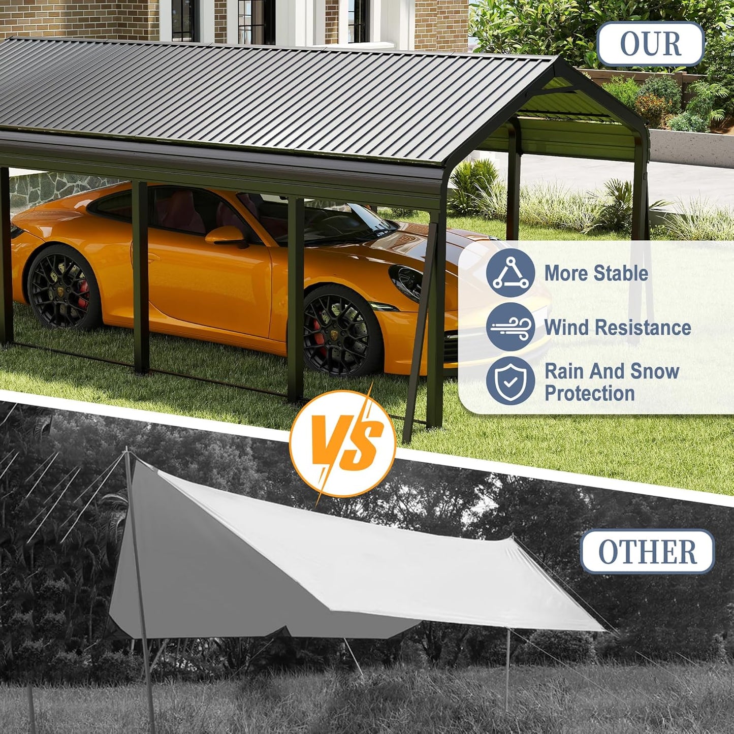 12x20 FT Metal Carport, Heavy Duty Car Port Canopy with Galvanized Steel Roof & Frame, Large Metal Carport Kit, Outdoor Car Garage, Steel Car Shelter for Car, Boat, Truck, Dark Gray