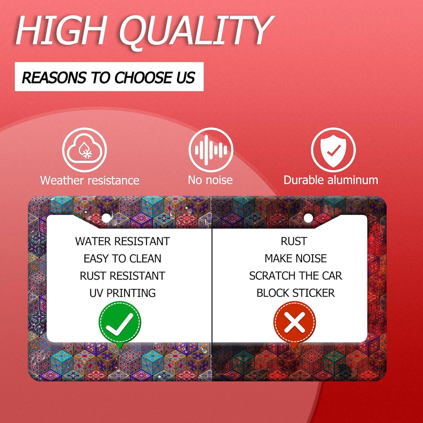 Mexican Tiles License Plate Frame Three-Dimensional Tiles License Plate Frames Stainless Steel Accessories Cars Decor with 2 Holes and Screws Fits Standard US CA Vehicles Size 12.2 x 6 Inches