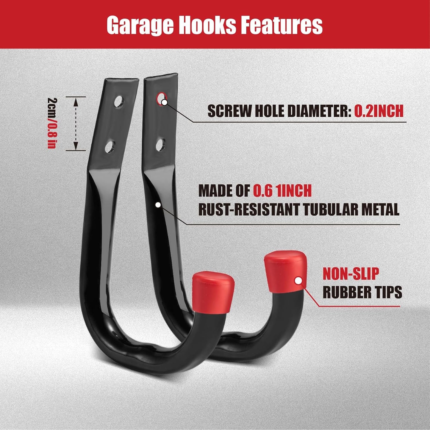 Sinoer 12 Pack Garage Hooks，9.8" & 3.5" Utility Storage Hook with EVA Pads，Metal Wall Hangers for Bike, Extension Cord,Folding Chairs Backpack Bag and Hanging Ladders