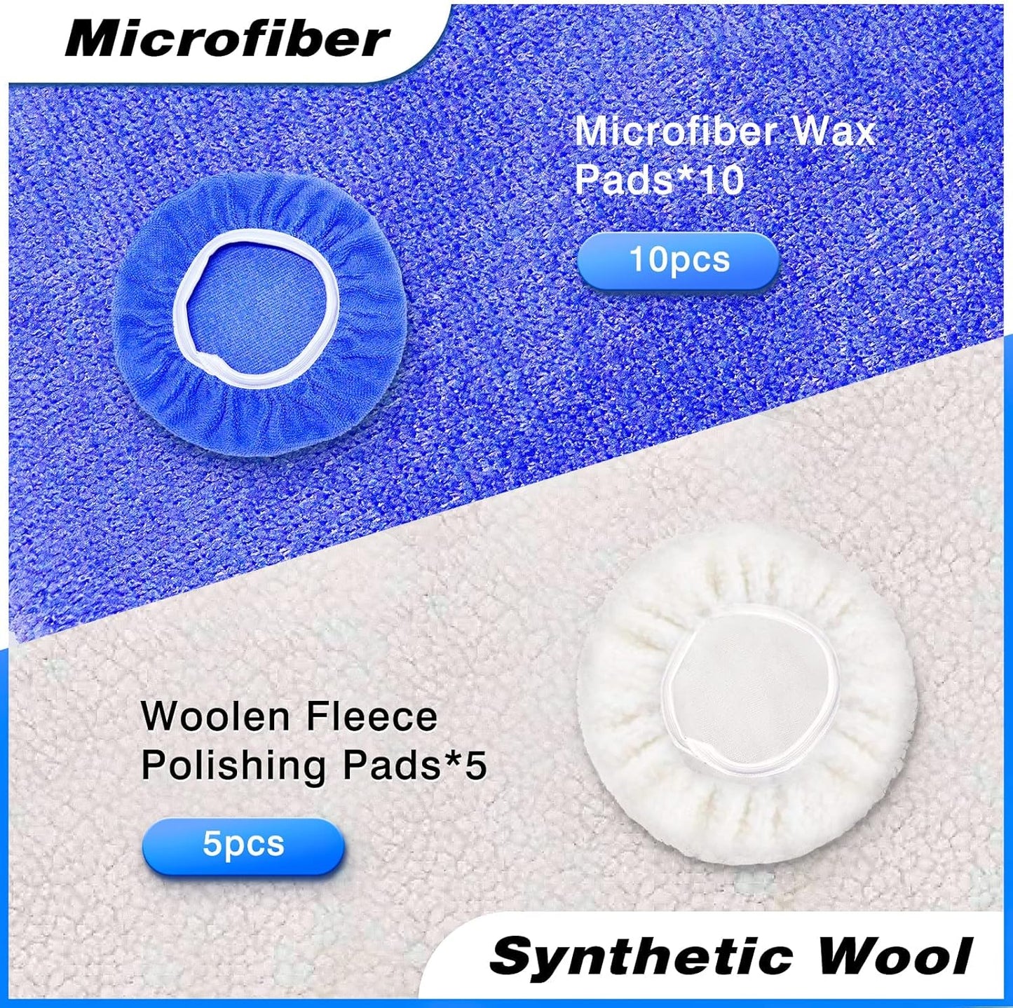 7 to 8 Inch Car Polisher Pad Bonnet, 15Pcs Car Polishing Bonnet Buffing Pads, 10*Microfiber+5*Woollen