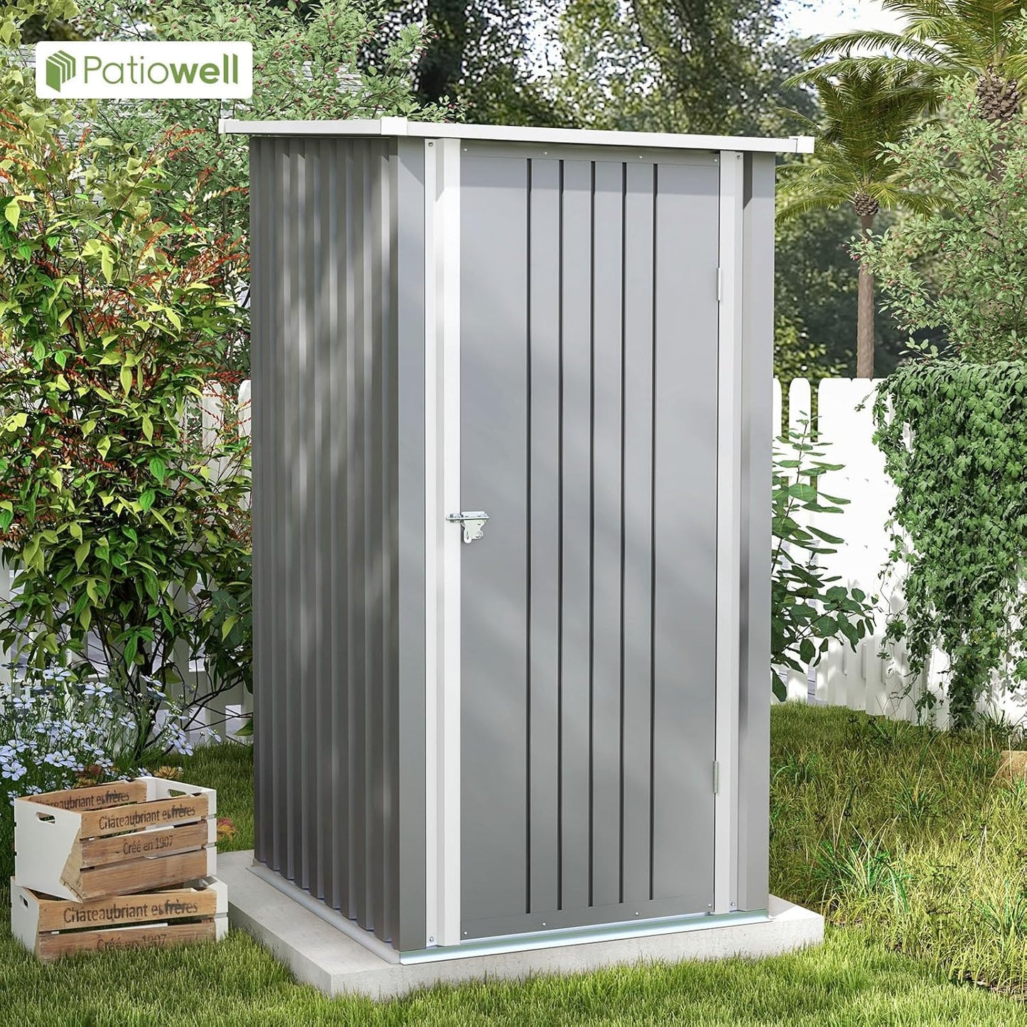 Patiowell 3 x 3 FT Outdoor Storage Shed,Small Garden Tool Storage Shed with Sloping Roof and Single Lockable Door, Outdoor Shed for Backyard Garden Patio Lawn, Grey