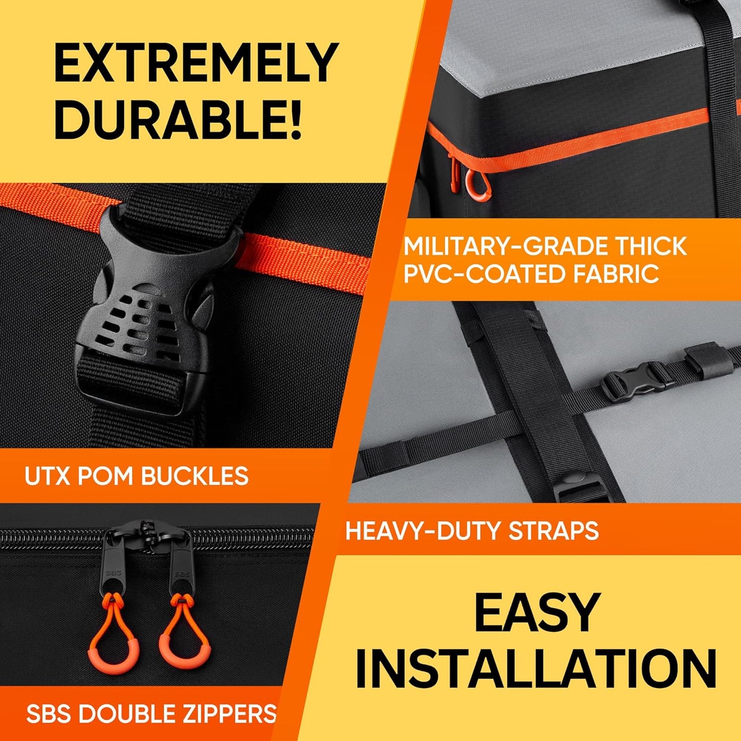 Heavy-Duty Waterproof Roof Bag – 23 Cubic Feet Rooftop Cargo Carrier, Soft Luggage Carrier with Protective Mat (Roofbag for SUVs and Cars) – Compatible with Racks or Without