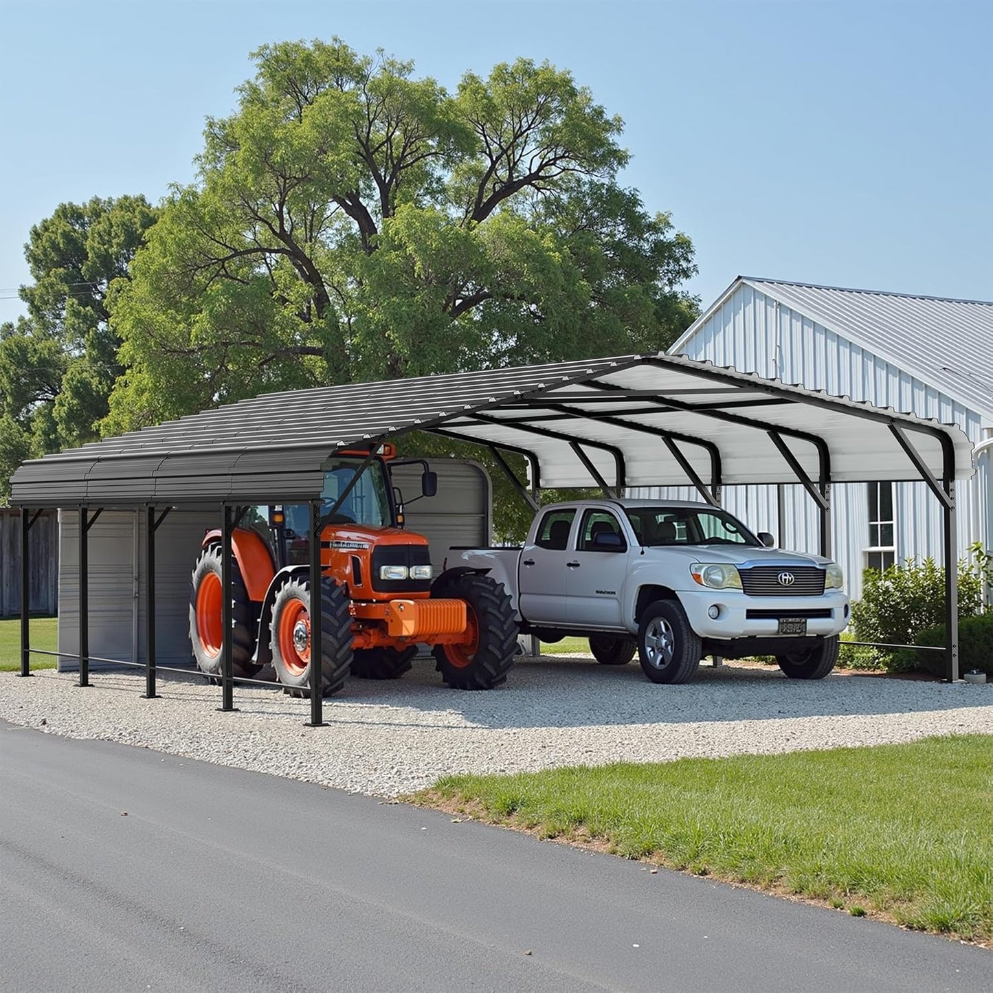 JAMFLY Carport, 20X20 FT Metal Carport, Heavy Duty Carport Canopy with Galvanized Steel Roof and Frame, Metal Carport Upgraded Extra Large Garage for Pickup, Boat, Car and Tractors