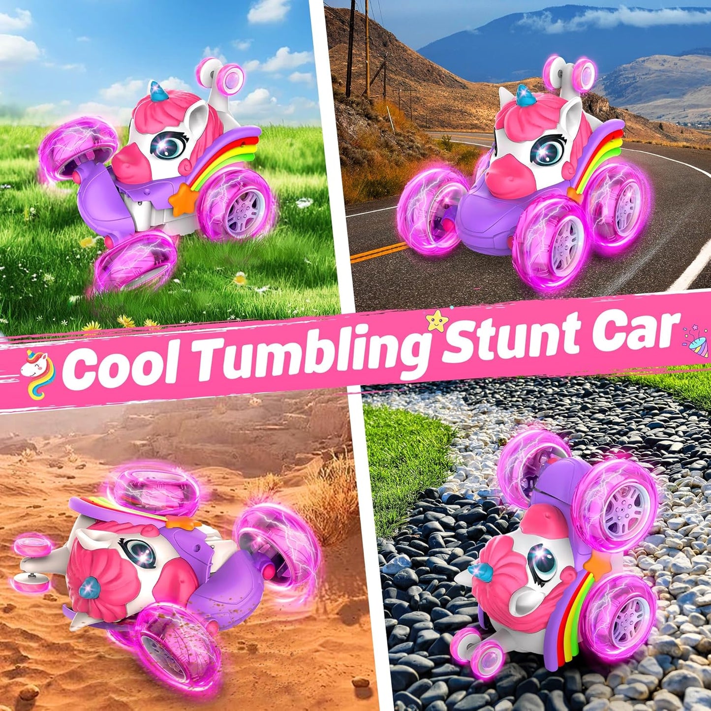 ZIZZ RC Cars for Girl Age 4-8 - Pink Remote Control Car for Girls, RC Stunt Car 360° Rotating Crawler with Headlights Cars Toys for 4 5 6 7 8+ Year Old Girl-Birthday