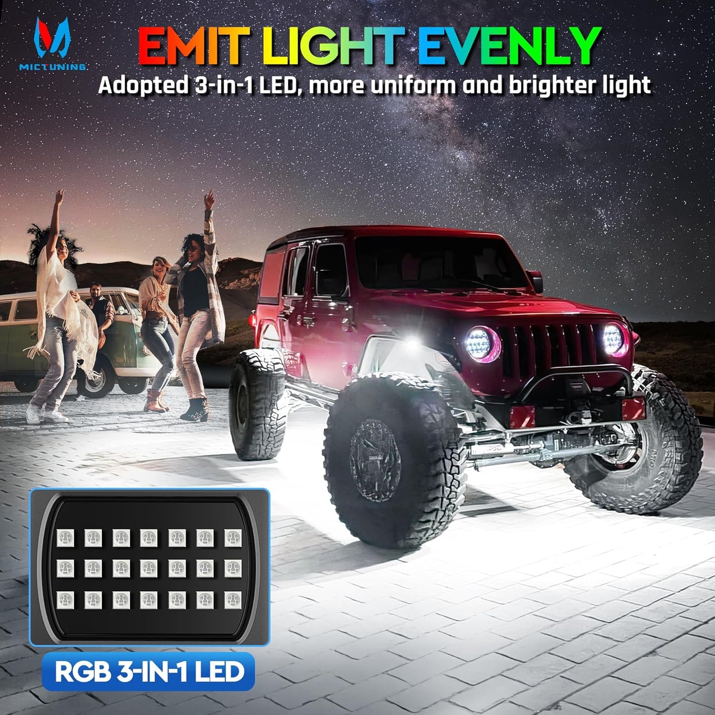 MICTUNING 2025 1000% Bright Q1 MAX RGB+IC Rock Lights,16 Pods Chasing Dreamcolor Extensible Underglow Multicolor Neon Light Underbody Lighting Kit with APP Control for Truck ATV UTV Boat