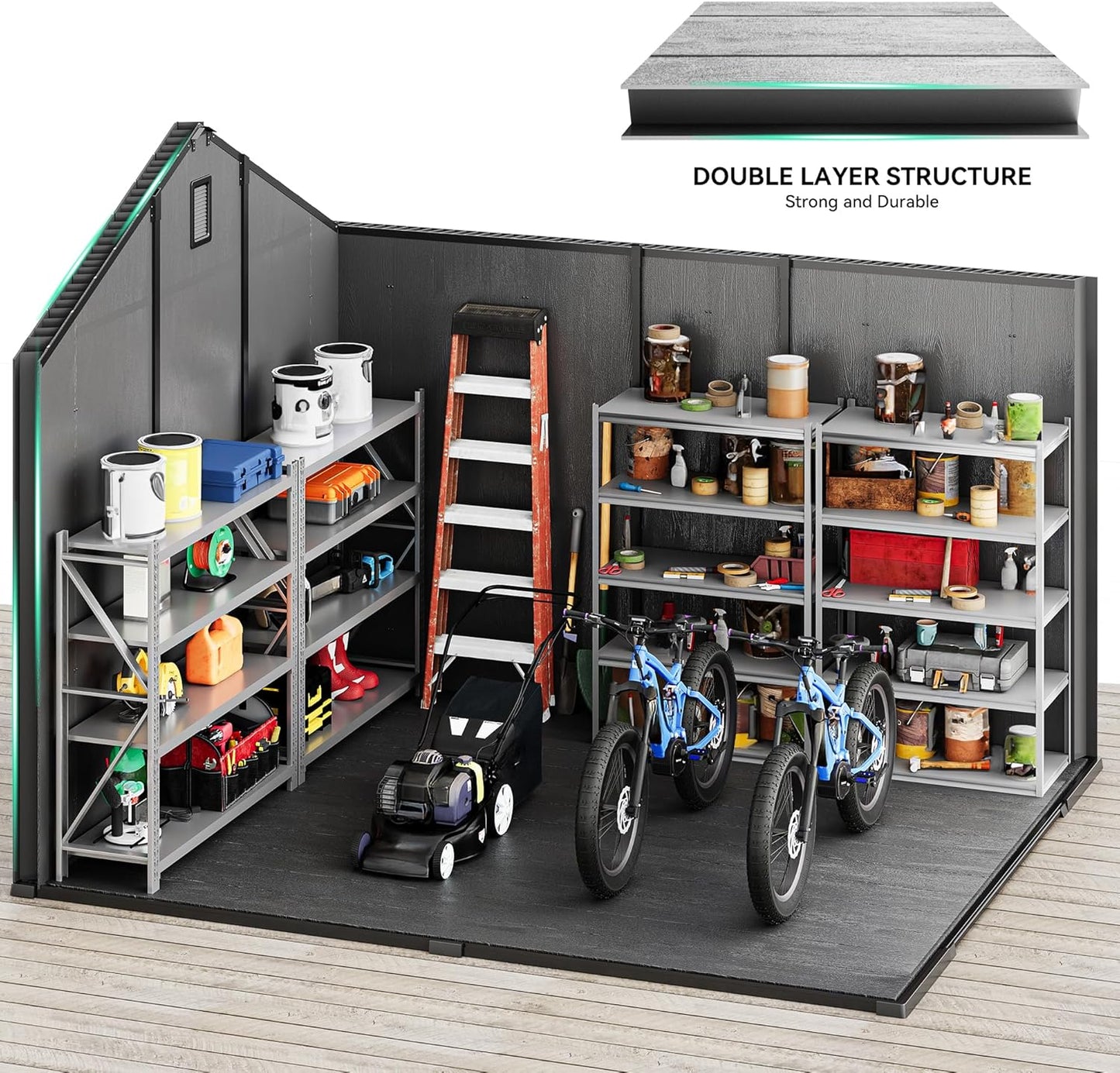 YITAHOME 8x10 FT Outdoor Storage Shed with Floor, Plastic Garden Shed for Bikes, Tools, and Pool Supplies, Outdoor Resin Shed with Lockable Doors, Windows, and Vents for Patio, Lawn, Backyard, Black