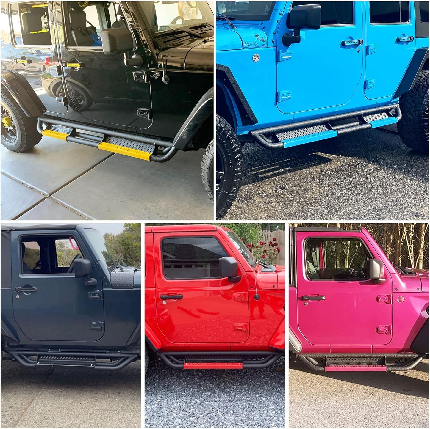 OEDRO 6 inch Running Boards, Drop Side Steps Compatible with 2007-2018 Jeep Wrangler JK Unlimited 4 Door, Steel Nerf Bar with Silver Paintable Step Plates