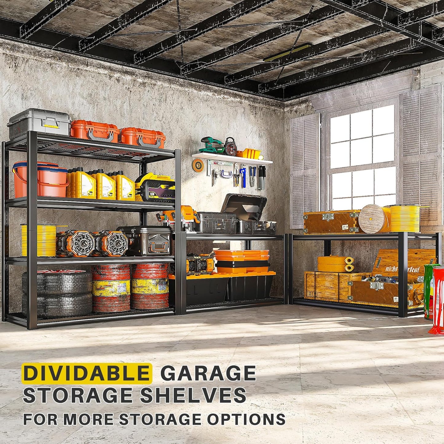 REIBII 40" W Storage Shelves 2200LBS Garage Shelving Heavy Duty Metal Shelving Adjustable Metal Shelves Industrial Shelf for Warehouse Basement Pantry Kitchen, 2 Pack