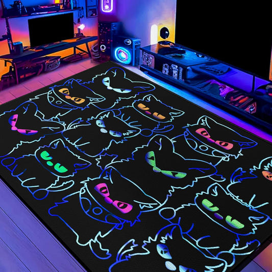 Black Play Cat Rug for Playroom for Boys Girls 3x4 Funny Cute Cat Cartoon Decor for Bedroom Living Room Non-Slip Comfy Floor Casual Mat Carpet Washable