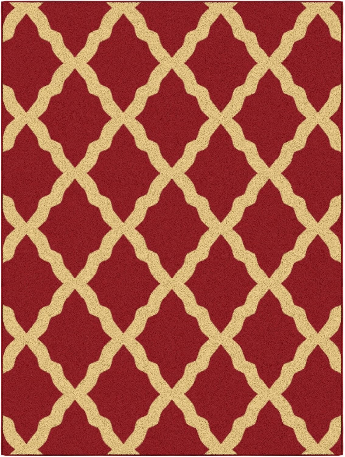 Ottomanson 5' x 6'6" Rugs for Living Room Trellis Area Rug for Bedroom - Non Slip Durable Large Floor Carpet for High Traffic Areas - Indoor Rug for Dining Room Kitchen Kids Playroom, Red