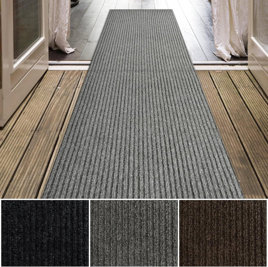 iCustomRug Spartan Weather Warrior Indoor/Outdoor Utility Ribbed Carpet Runner with Non-Slip Thermoplastic Rubber Backing, 3ft X 22ft in Grey