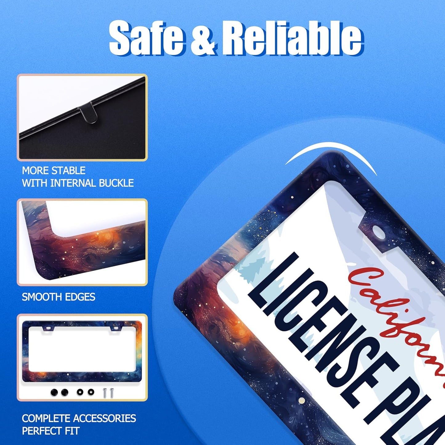 Watercolor Galaxy License Plate Frame Colorful Starry Sky License Plate Stainless Steel Funny License Plate Holder Men Women Galaxy Car Accessory Decoration 12.3" x 6.3"