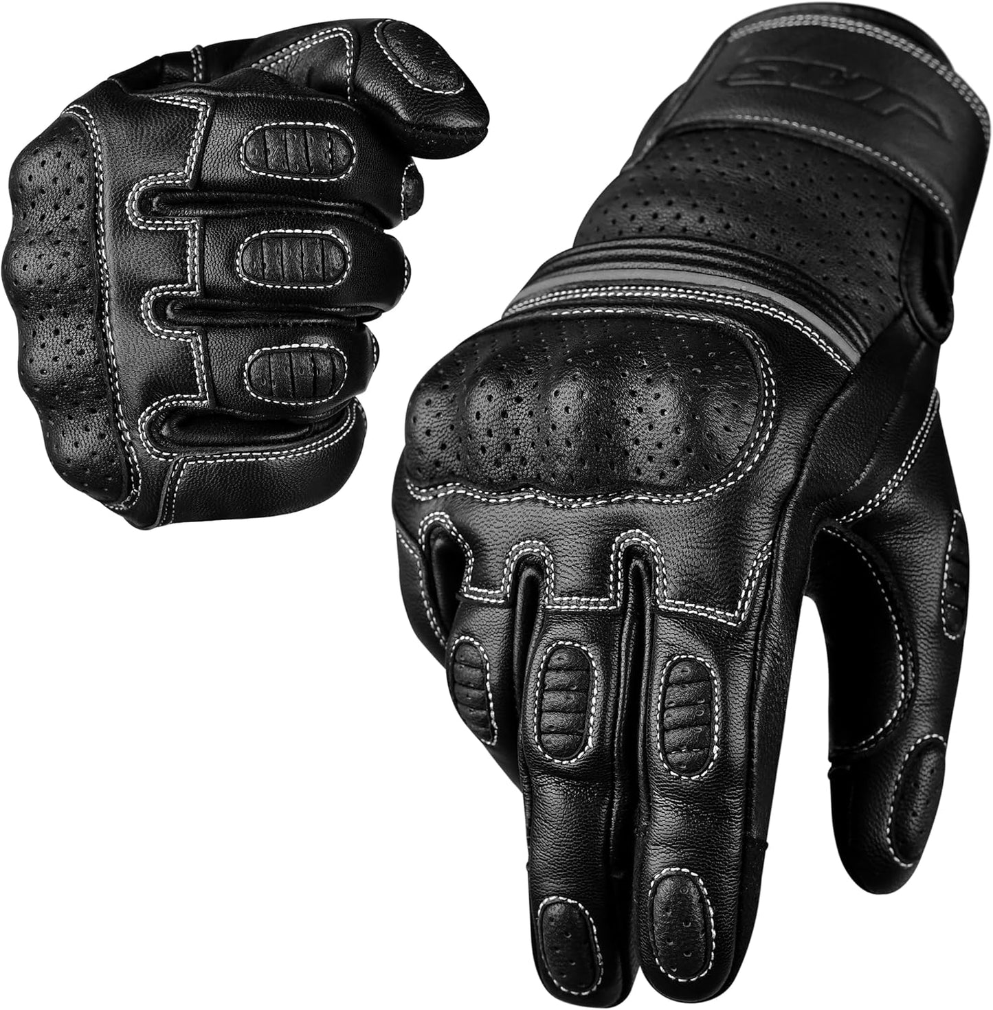 J.A.G. Motorcycle Gloves - Premium Leather Perforated Motorcycle Gloves for Men with Knuckle Protection | Touchscreen Motorbike Riding Gloves