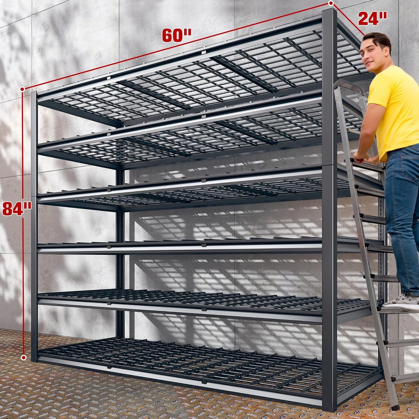 REIBII 60" W Garage Shelving, 2900LBS Storage Shelves, 6 Tier Heavy Duty Shelving, Adjustable Metal Shelving Units and Storage Rack for Warehouse, Pantry, Basement, 60" W x 84" Hx 24" D