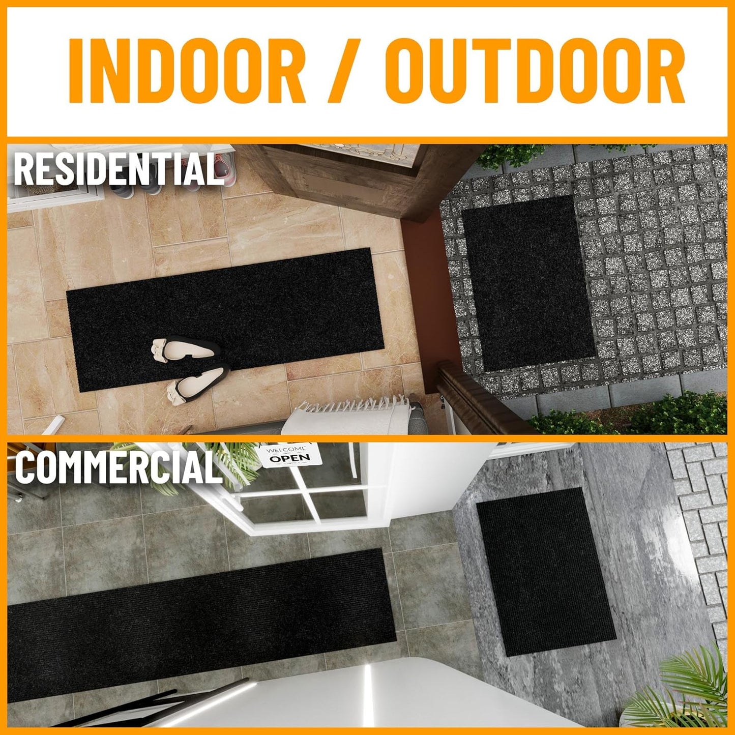 Ottomanson 3'11" x 9' Hallway Runner with Scraper Pile - Extra Durable Non-Slip Rug Mat for Indoor & Outdoor Use - Ideal for Kitchen, Entryway & Garage - High-Traffic Carpet, Black