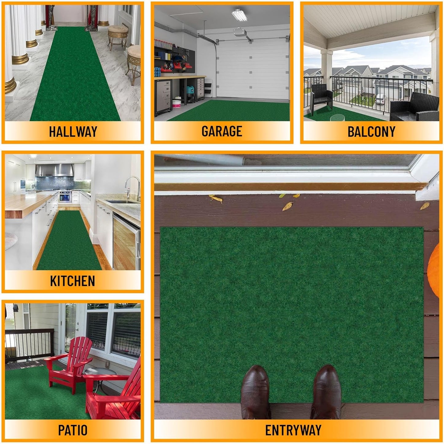 Ottomanson 6'6" x 14' Hallway Runner with Scraper Pile - Extra Durable Non-Slip Rug Mat for Indoor & Outdoor Use - Ideal for Kitchen, Entryway & Garage - High-Traffic Carpet, Green