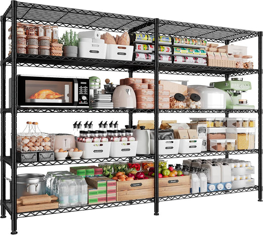 REIBII 1500LBS Storage Shelves Metal Shelving Unit 61.7''W Wire Shelving, 5 Tier Pantry Shelves Kitchen Shelves Adjustable Wire Shelf for Commercial Garage Shelving Heavy Duty, 61.7" W*72.4" H*15.8" D