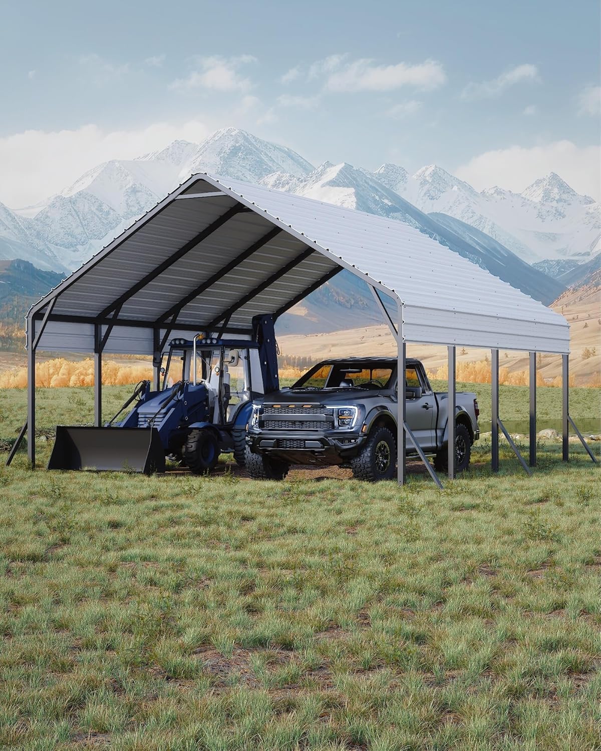 20'x20'x13' Metal Carport for 2 Cars, Heavy Duty Car Ports for Heavy Snow, Reinforced Frame, Tall Metal Car Ports for Bass Boats, Full-Sized Pickup Trucks, and Tractors, N.W. 800 Lbs