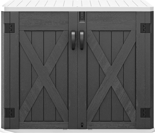 DWVO 35 Cu Ft Storage Shed with Unique X-Shaped Lockable Door, Outdoor Weatherproof Resin Shed Without Shelf for Waste Bins, Bicycles, Gardening & Lawn Equipment, Dark Gray