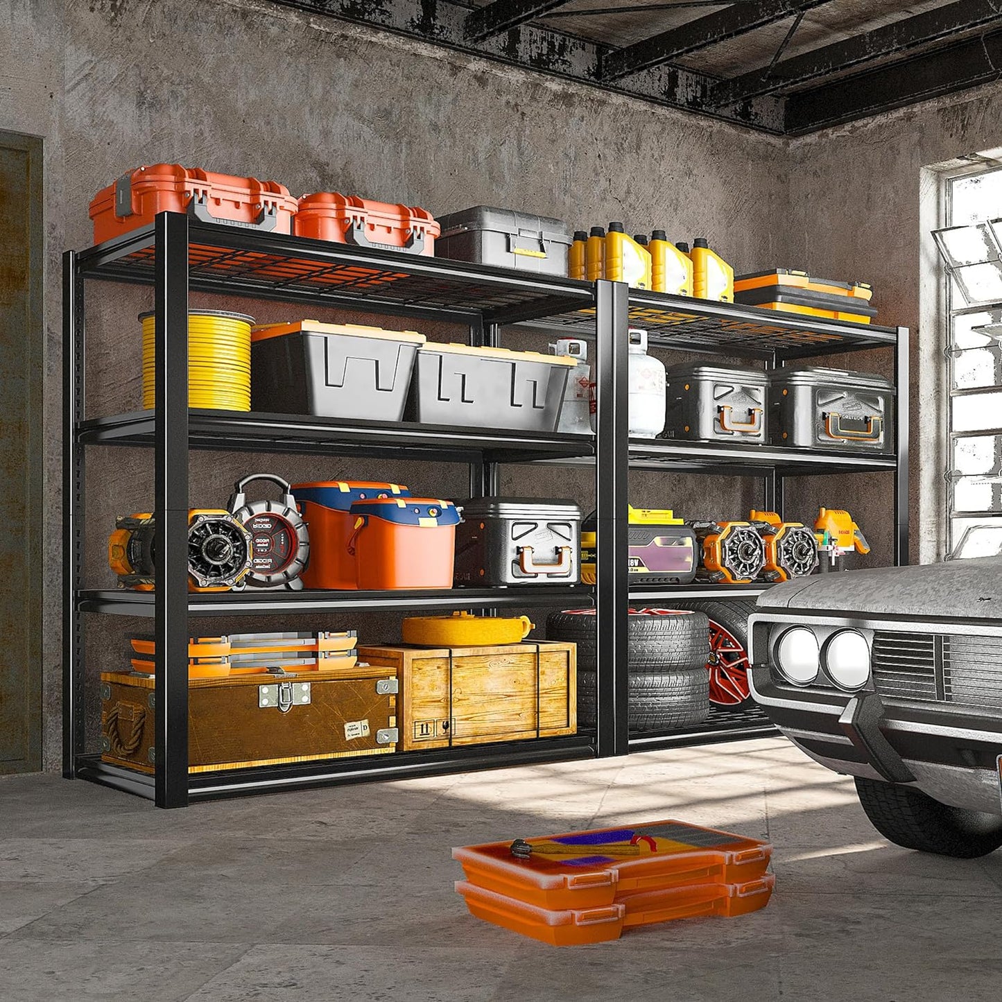 REIBII 40" W Storage Shelves 2200LBS Garage Shelving Heavy Duty Metal Shelving Adjustable Metal Shelves Industrial Shelf for Warehouse Basement Pantry Kitchen 40" W x 19.7" D x 59.9" H Black