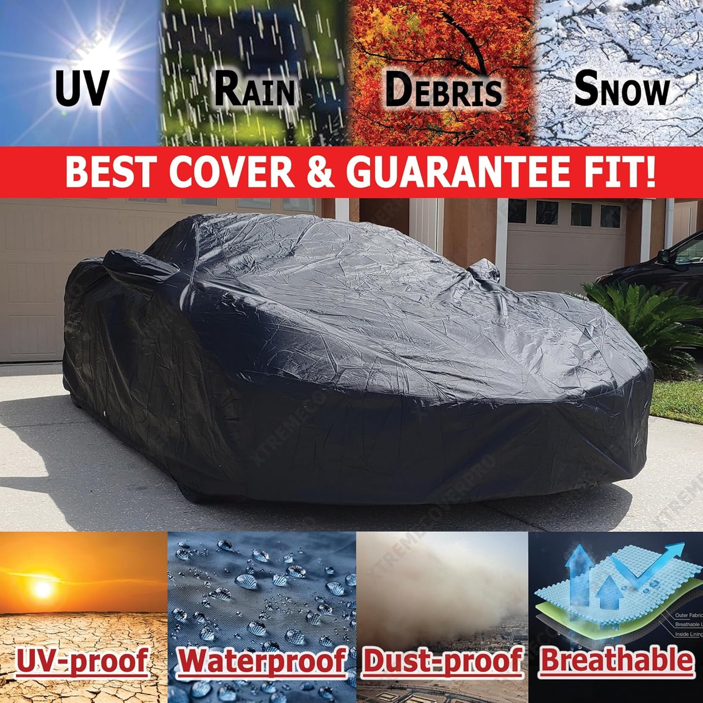 Custom FIT Car Cover fits 2020-2025 Chevy Corvette C8 XTREMECOVERPRO Diamond Series Black