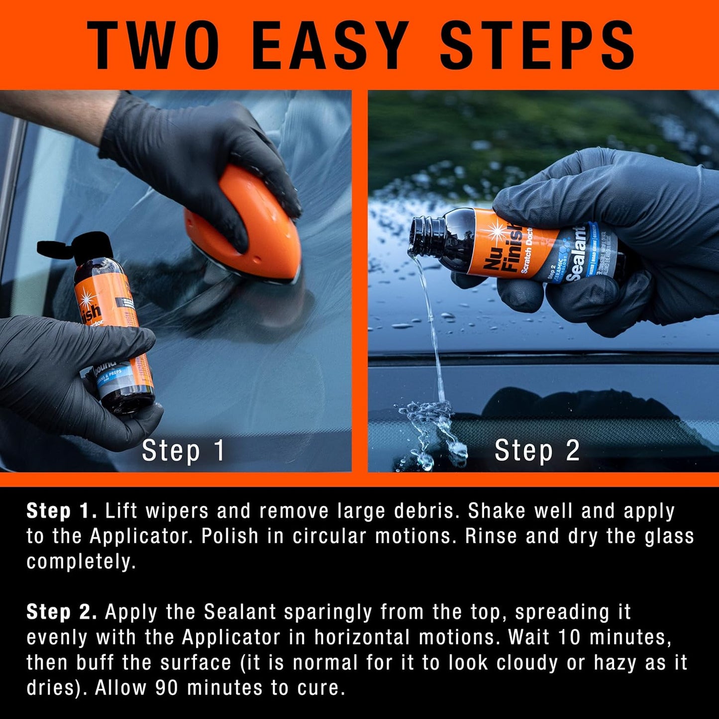 Nu Finish Glass Restore & Repel Kit, Two Step Regimen for Car Windshield, Includes Polishing Compound, Ceramic Sealant, Precision Applicator Tool, and 2 Reusable Sponges