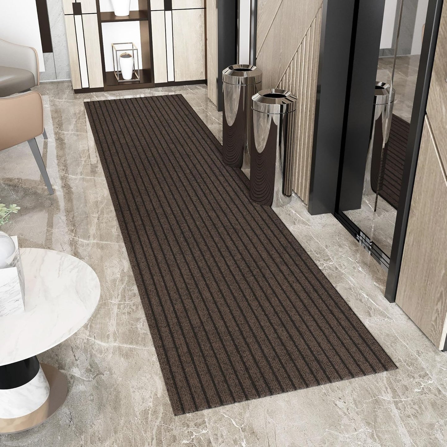 Ottomanson 2'7" x 48' Hallway Runner with Scraper Pile - Extra Durable Non-Slip Rug Mat for Indoor & Outdoor Use - Ideal for Kitchen, Entryway & Garage - High-Traffic Carpet, Brown