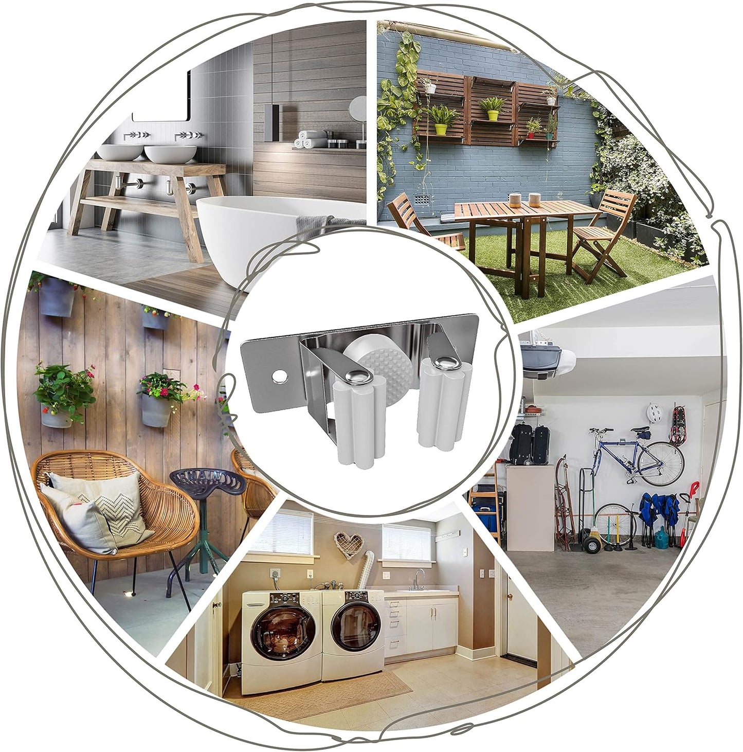 Self Adhesive Broom and Mop Holder Wall Mounted – SUS304 Stainless Steel 2-Slot Organizer with Anti-Slip Rubber Grips, 25lb Load, Adjustable for 0.6–1.4" Handles, Garage Kitchen Bathroom Use, 2 Pack