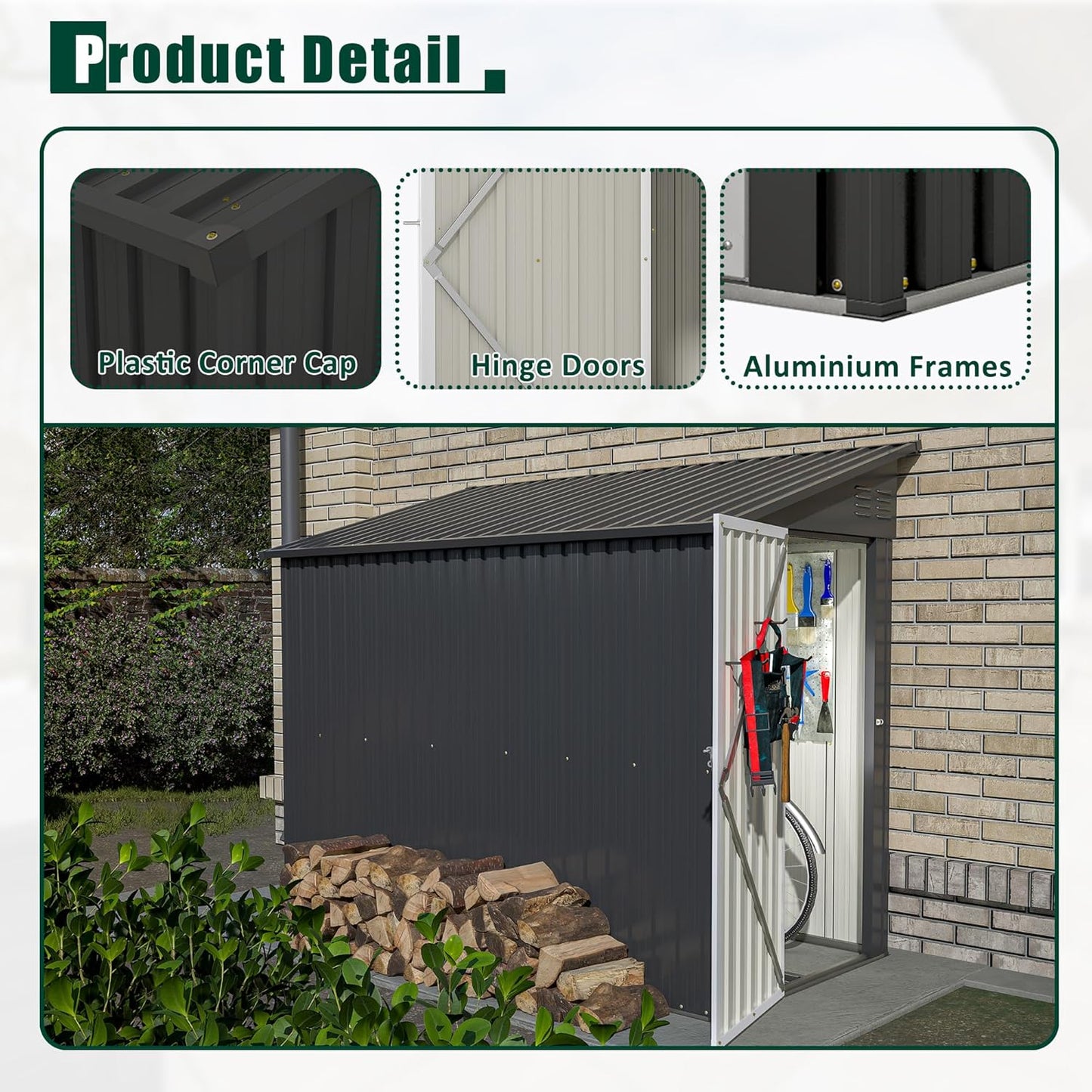 4 x 8 FT Metal Outdoor Storage Shed with Foundation, Lean to Storage Sheds w/Lockable Door and Air Vents, All Weather Waterproof Garden Tool House for Backyard, Patio, Lawn, Black