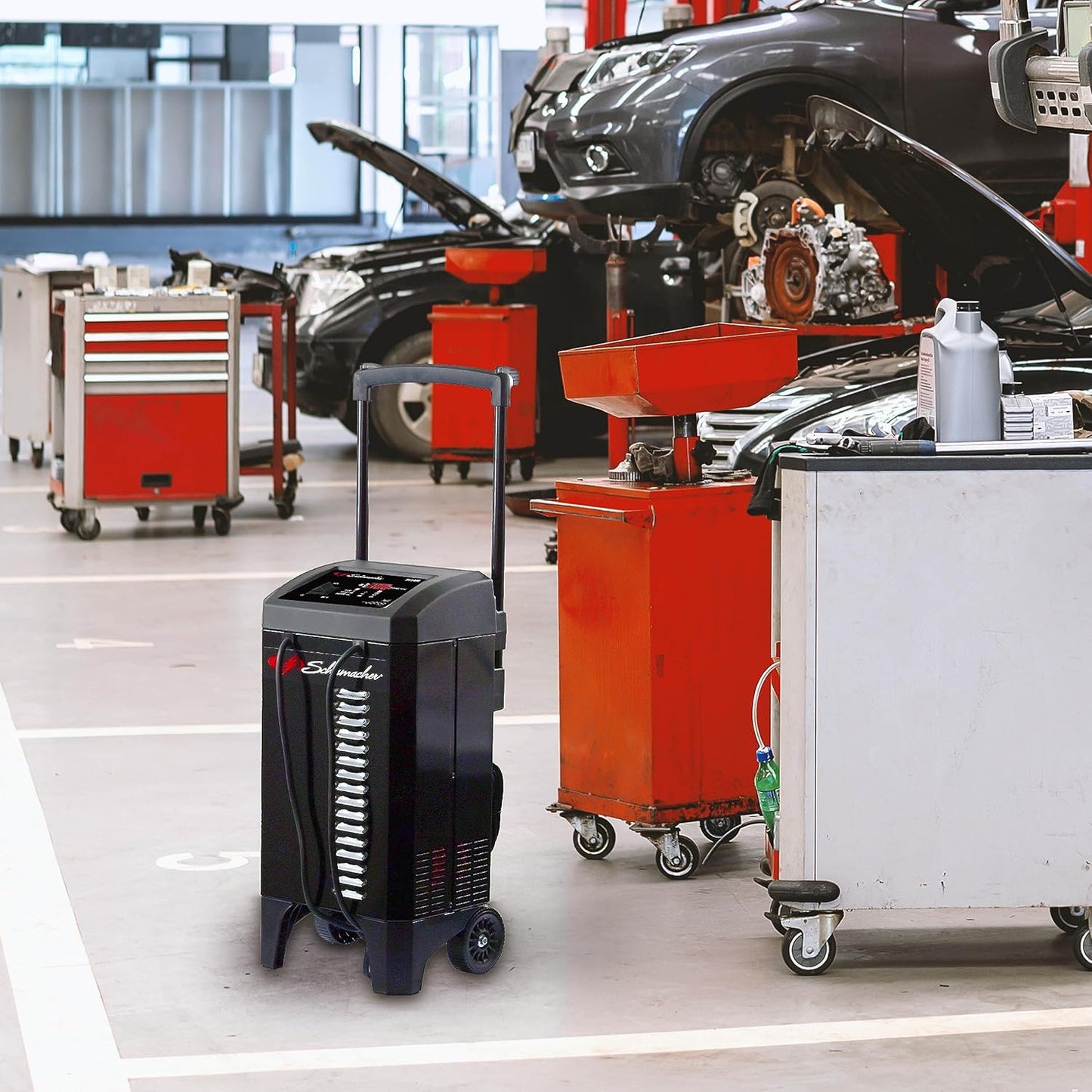 Schumacher Electric Wheeled Battery Charger and Engine Starter, SC1400, 4-in-1, Fully Automatic, 300 Cranking Amps, 60 Amp Boost Mode, 6 Volt, 12 Volt, for Car, Truck, SUV, and Marine Batteries