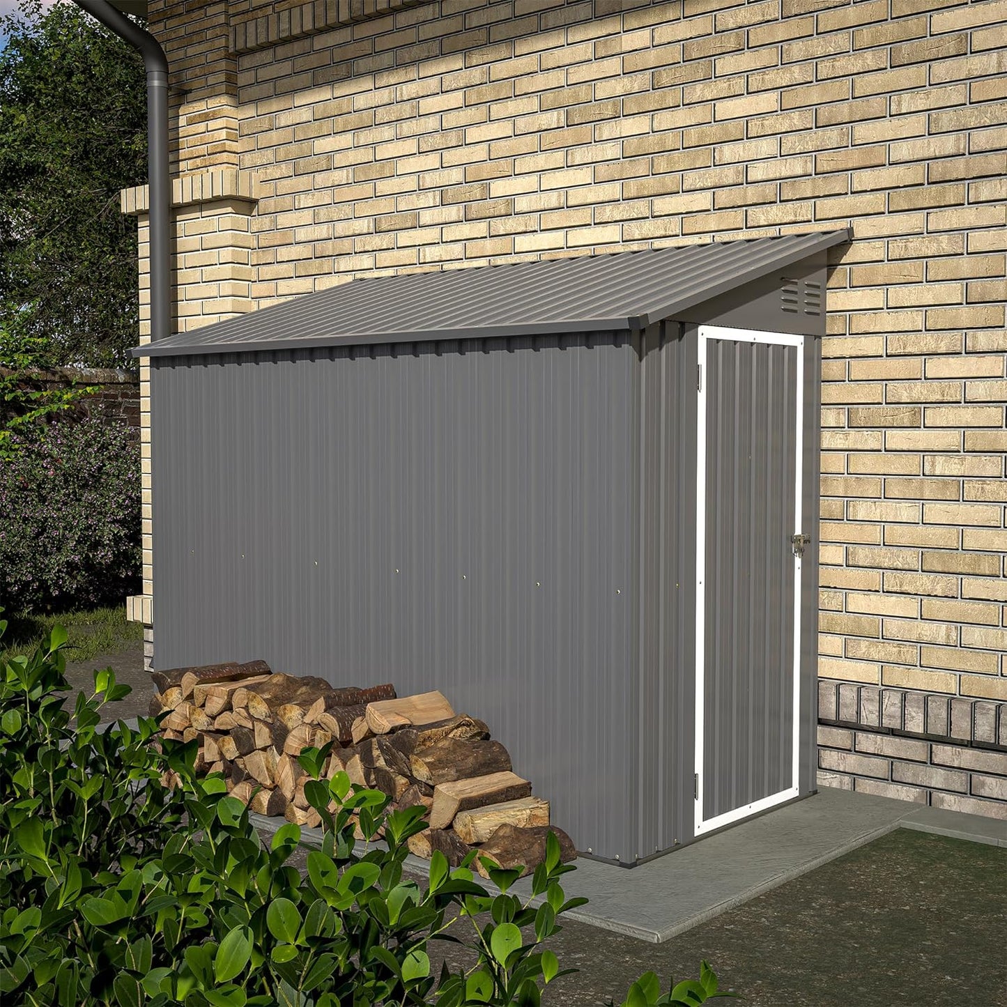 4x8 FT Outdoor Storage Shed,Lean to Metal Shed W/Floor Included,Garden Storage Shed W/Lockable Door,All Weather Waterproof Tool House W/ 2 Air Vents,for Backyard,Patio,Lawn,Garden,Gray