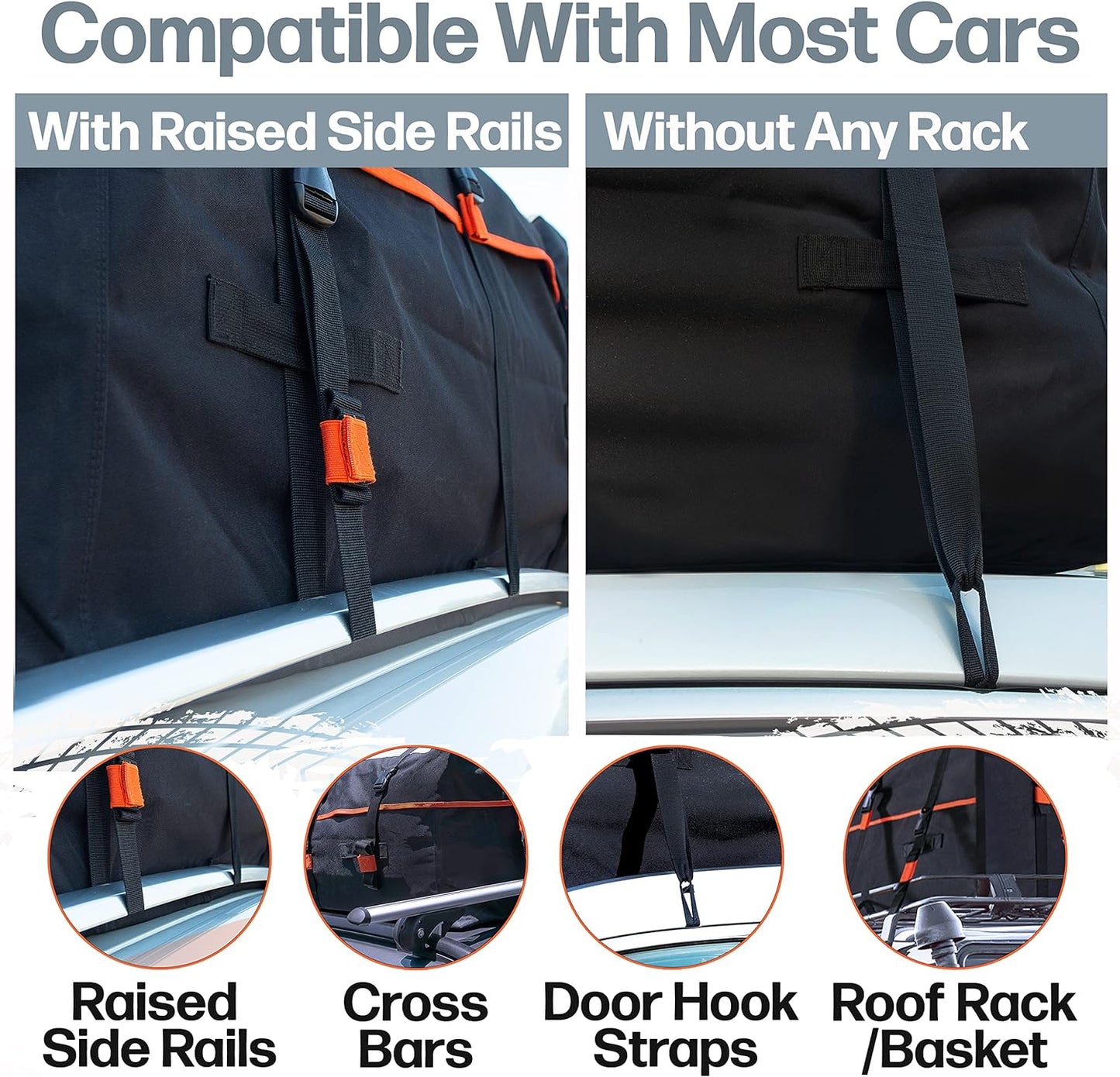 RoofPax 23 cft. Extra Waterproof Rooftop Cargo Carrier Bag, Double Weatherproof Zippers,10 Heavy-Duty Tie-Down Straps fit Cars with/Without a Rack or Side Rails, Safety Hooks Included
