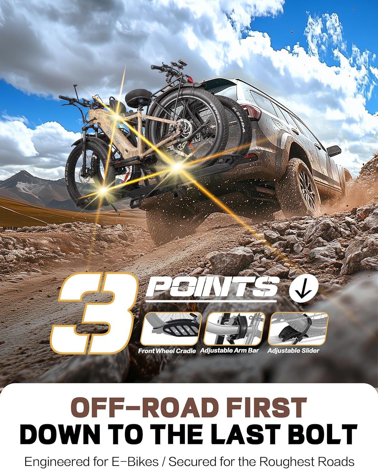 Hitch 2-Bike Rack, 200 lbs Capacity E-Bike Carrier Platform Mount, Up to 5’’ Fat Tire Bicyclefor 2’’ Receiver Cars Trucks SUVs Minivans RV, Trailer (Mate)