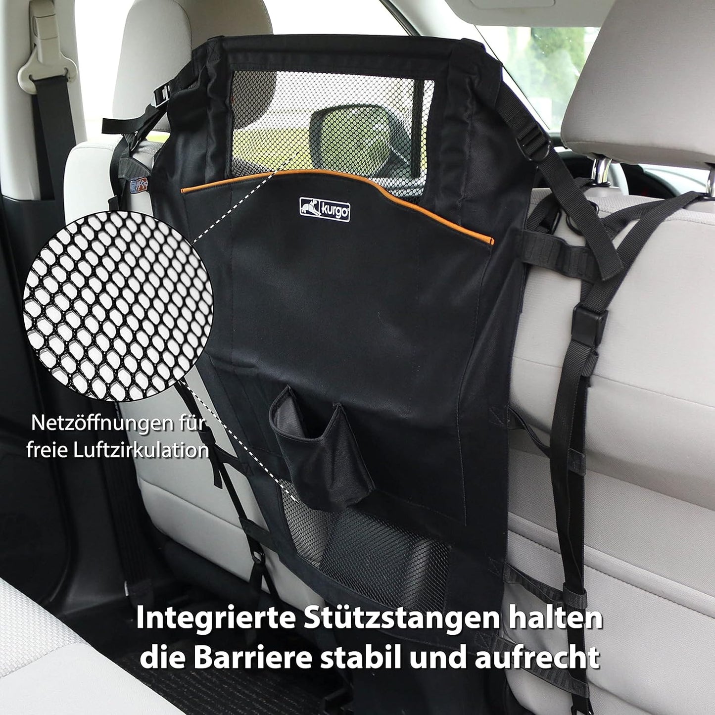 Kurgo Backseat Dog Barrier for Cars & SUV, Automotive Pet Barrier, Backseat Barrier for Dogs, Reduce Distractions While Driving, Mesh Opening, Easy Installation, Storage Pockets, Universal Fit