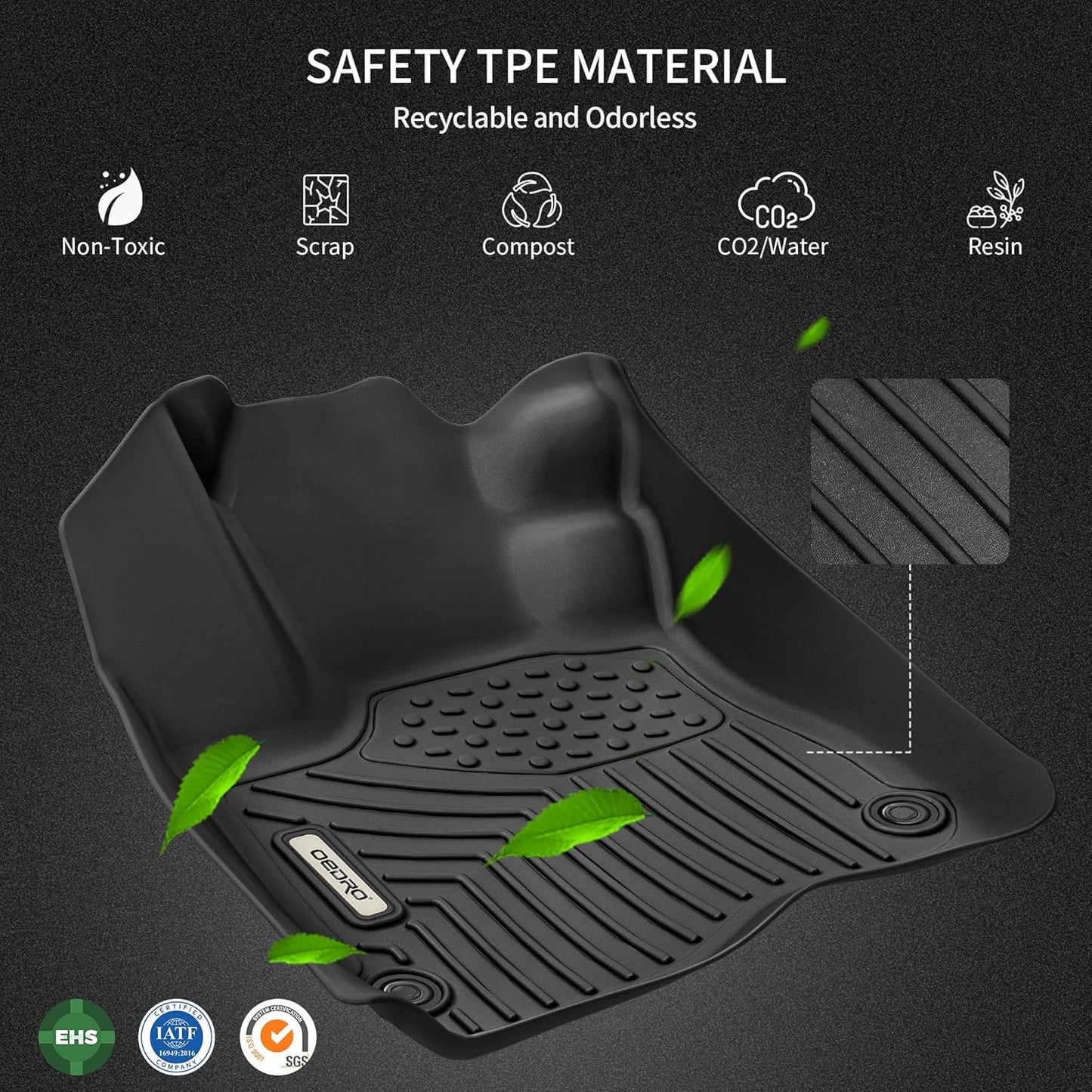 OEDRO Floor Mats Compatible with 2008-2021 Nissan Frontier Crew Cab, 2 Row Liner Set (Front & 2nd Seat), All Weather Protection Car Mats TPE Accessories, Black