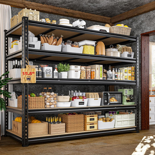 59.8" W Garage Shelving 72" H Storage Shelves 2750LBS Metal Shelving Heavy Duty Garage Shelves Adjustable Metal Shelf for Basement Warehouse Pantry 59.8" W x 24" D x 72" H
