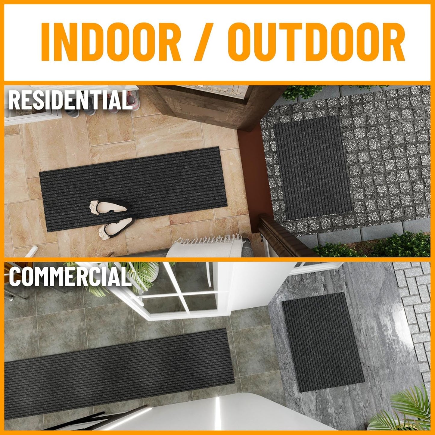 Ottomanson Mud Mat 2'7" x 4' Entryway Rug - Non-Slip Scraper Doormat for Muddy Paws, Dirt Trapping Indoor/Outdoor Mat for High-Traffic Areas, Kitchen, Garage, Patio, Black