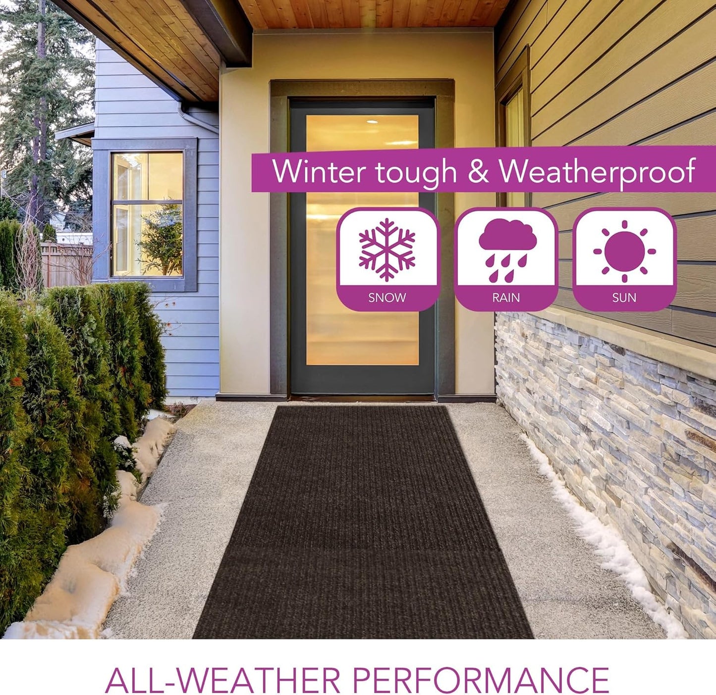 iCustomRug Spartan Weather Warrior Indoor/Outdoor Utility Ribbed Carpet Runner with Non-Slip Thermoplastic Rubber Backing, 3ft X 20ft in Brown
