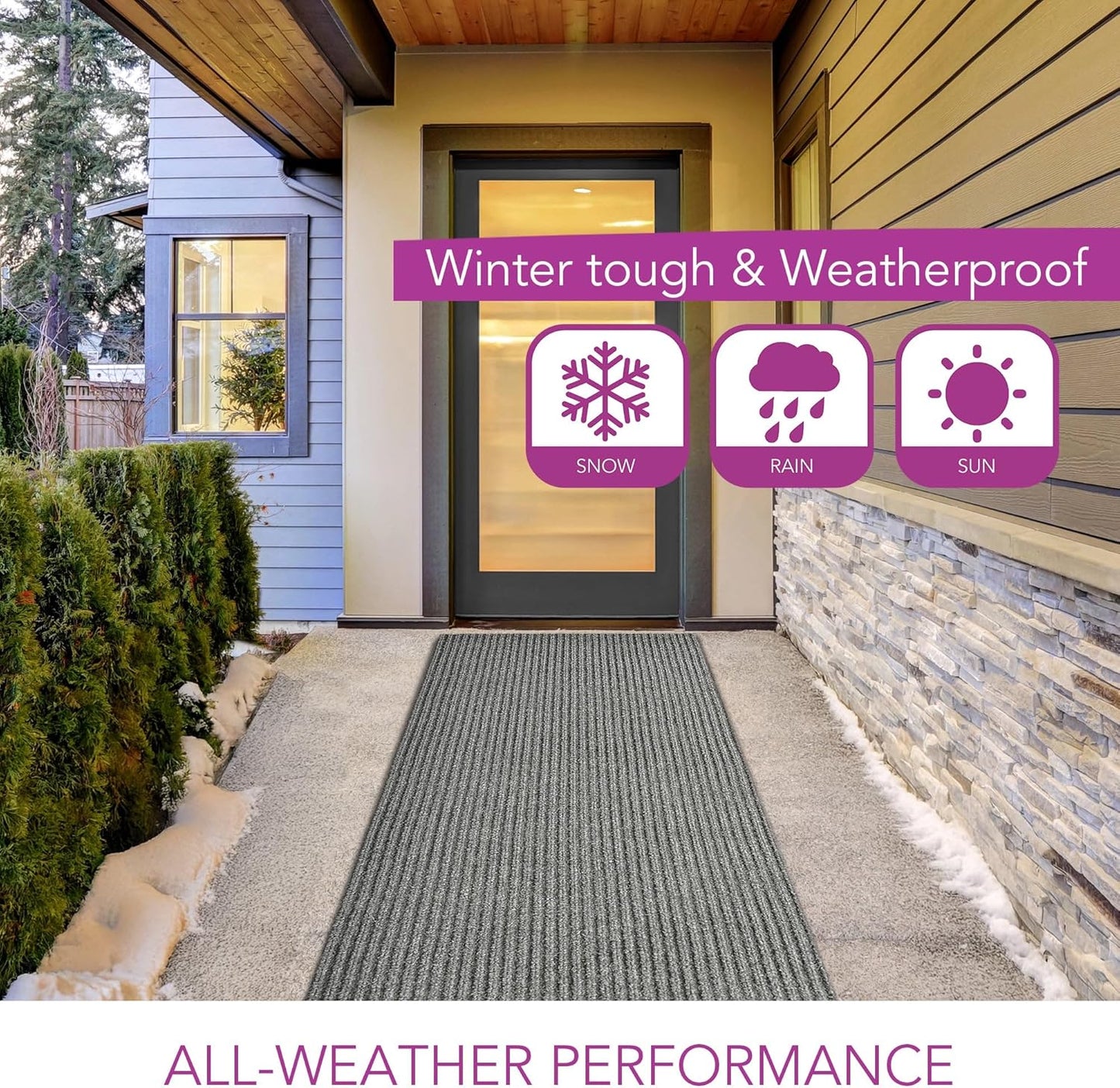 iCustomRug Spartan Weather Warrior Indoor/Outdoor Utility Ribbed Carpet Runner with Non-Slip Thermoplastic Rubber Backing, 3ft X 48ft in Grey