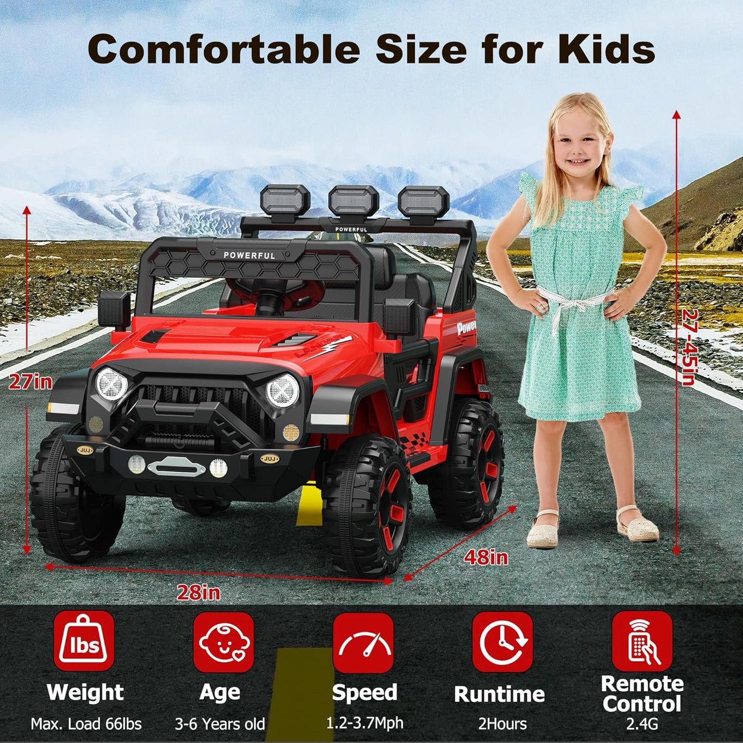12V Kids Ride On Car with Parent Remote Control, Electric Car for Toddlers, Kids Electric Vehicle, Power Wheels Ride On Toy Big Kid, 3 Speeds, LED Lights, Bluetooth, Red