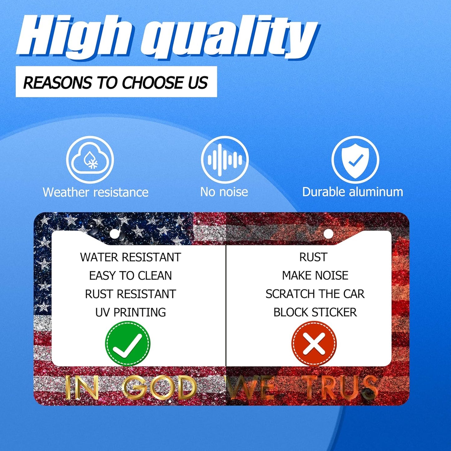 in God We Trust License Plate Frame American Flag License Plate Stainless Steel Funny License Plate Holder Personalized Christian Car Accessory Decoration 12.3" x 6.3"for Men Women