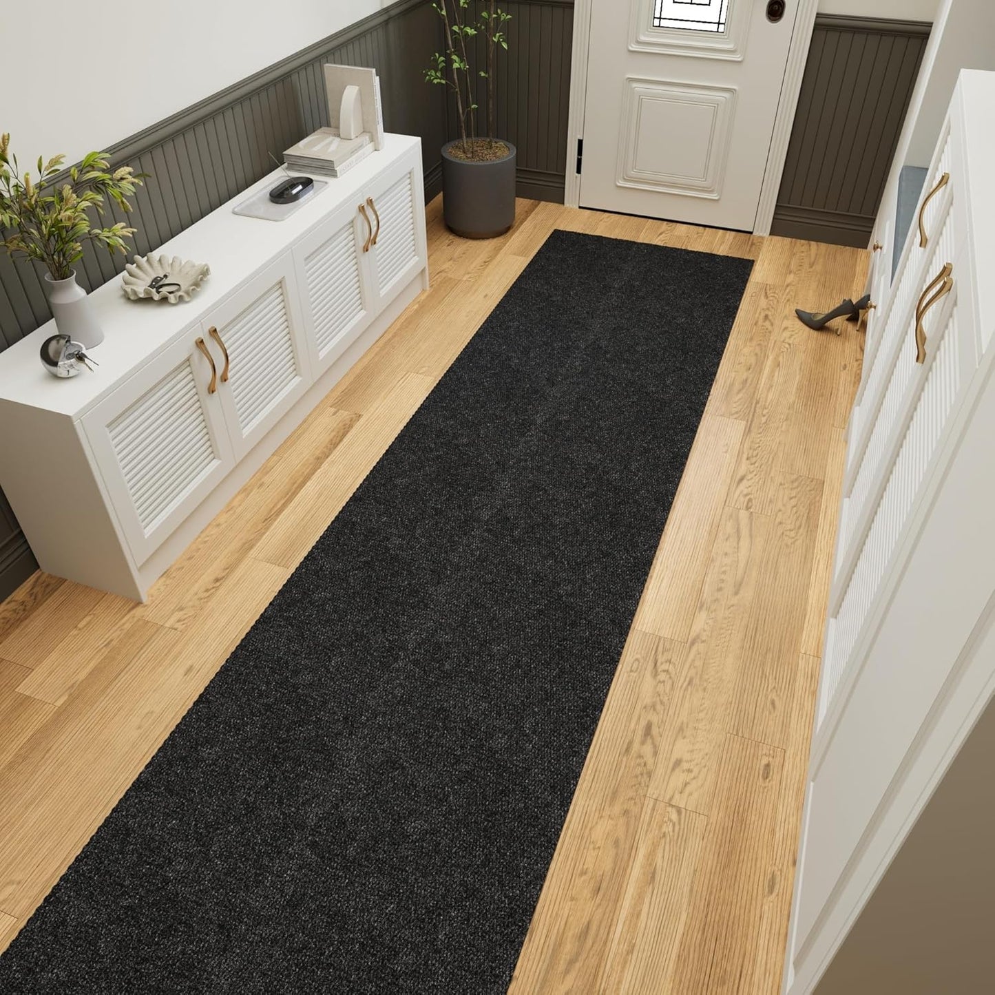 Ottomanson 2'7" x 48' Hallway Runner with Scraper Pile - Extra Durable Non-Slip Rug Mat for Indoor & Outdoor Use - Ideal for Kitchen, Entryway & Garage - High-Traffic Carpet, Black