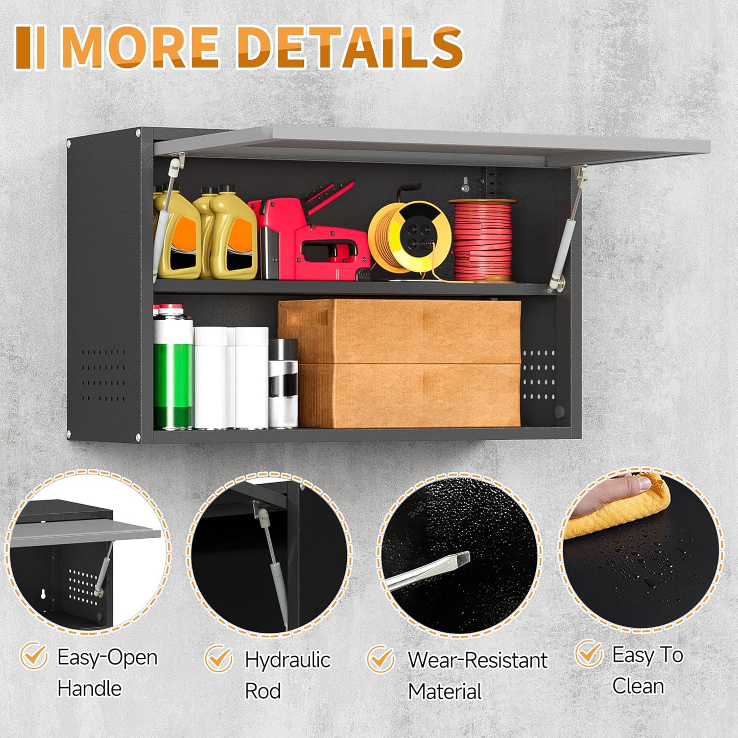 Metal Garage Wall Cabinet with Up-Flip Door, Float Tool Cabenit with Adjustable Shelf,Steel Wall-Mounted Storage Cabinet with Pegboard for Kitchen,Garage,Workshop,Warehouse(19.7"H,Black&Gray)