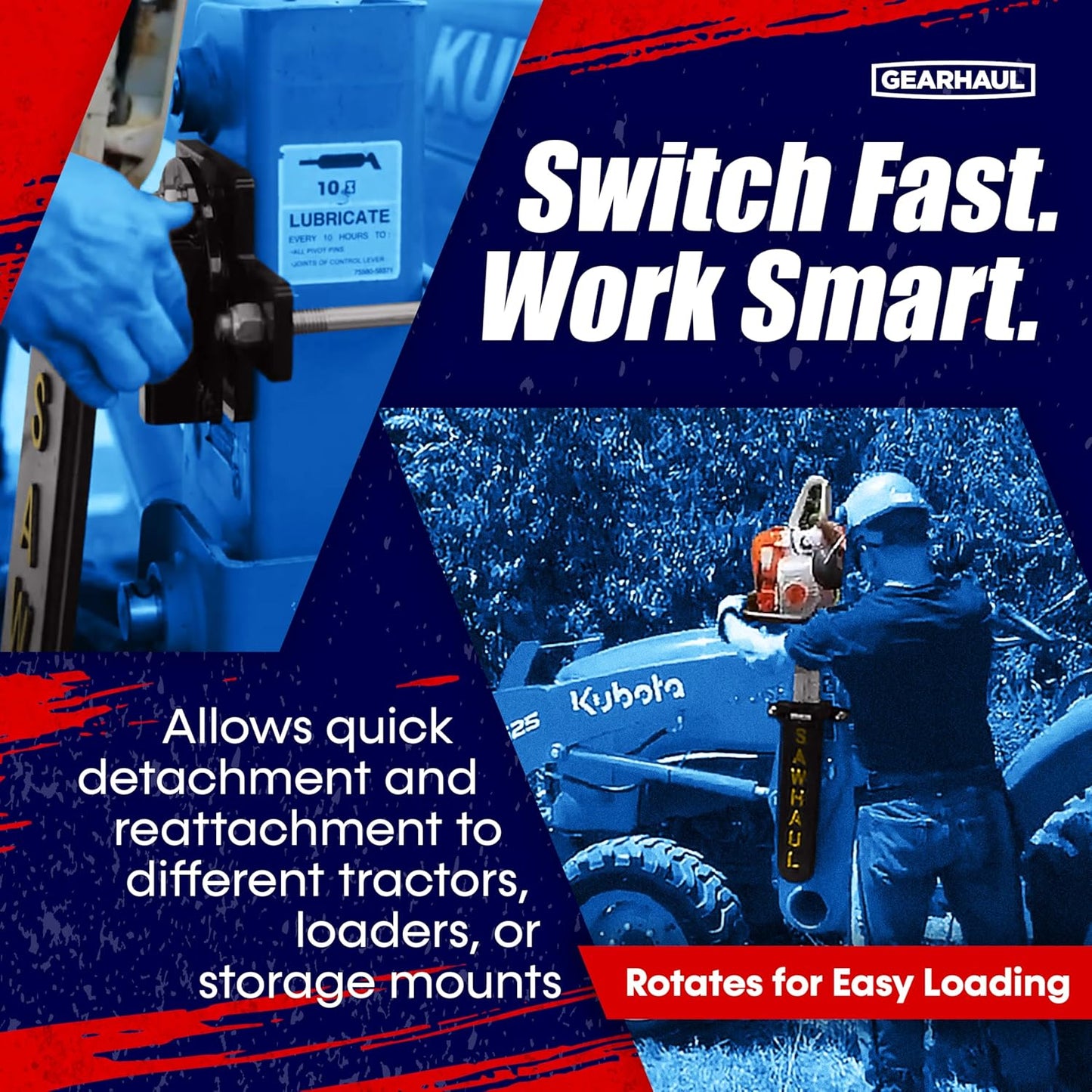 SawHaul Snap-Lok Universal Chainsaw Carrier Kit for Tractors and Skid Steers – 36 Inch Yellow Scabbard with Rotating Mount – Compatible with All Chainsaw Brands – Made in USA