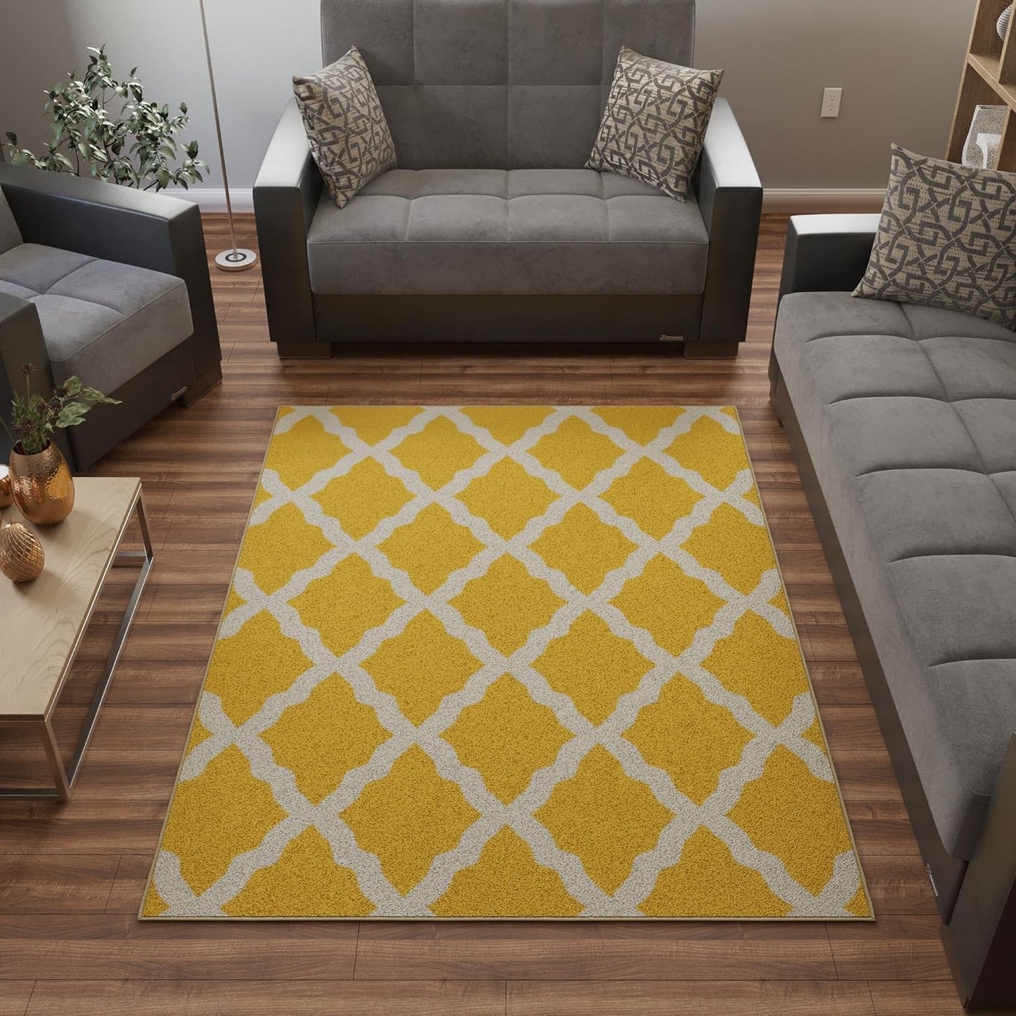 Ottomanson 5' x 6'6" Rugs for Living Room Trellis Area Rug for Bedroom - Non Slip Durable Large Floor Carpet for High Traffic Areas - Indoor Rug for Dining Room Kitchen Kids Playroom, Yellow