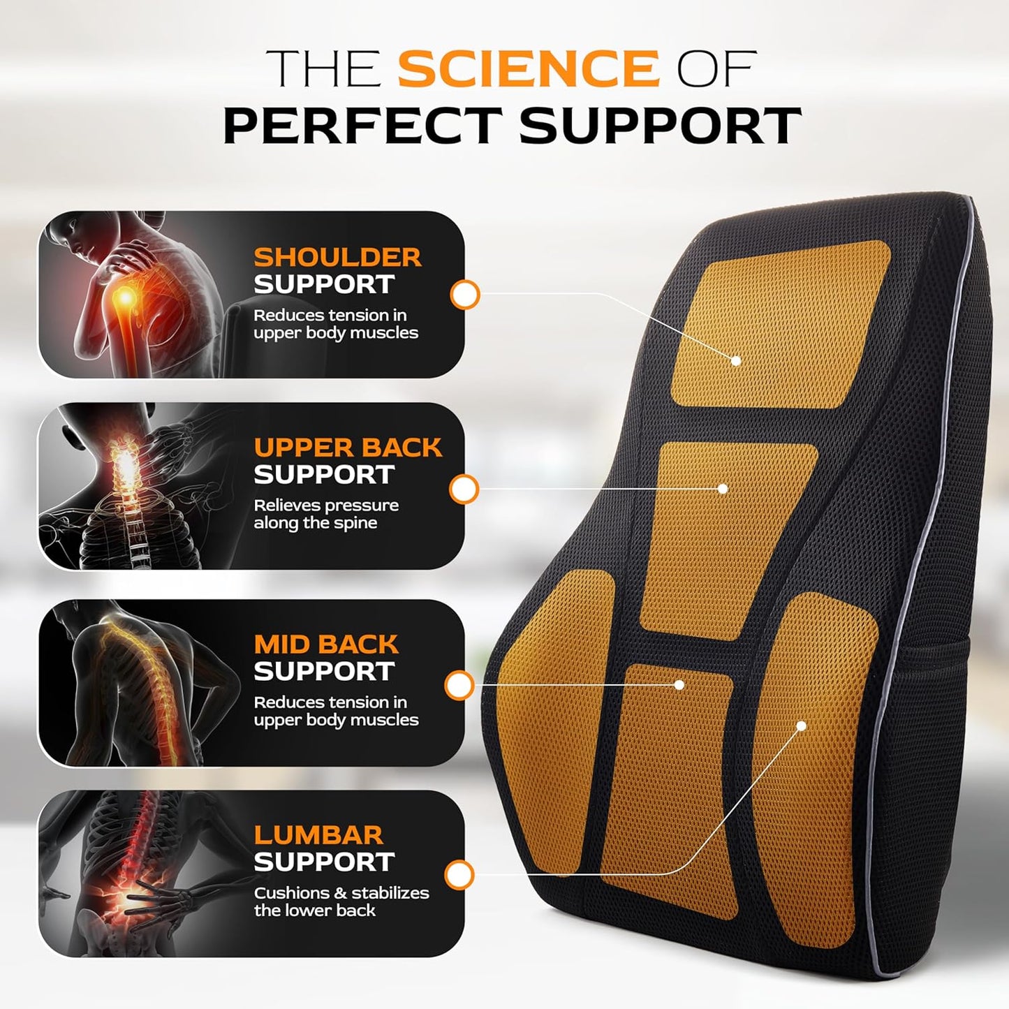 Extra Dense Lumbar Pillow with Double Adjustable Straps - Ergonomic Lumbar Support Pillow for Office Chair, Car, Couch Firm Back Support for Lower Back & Spine Pain Relief Memory Foam Cushion