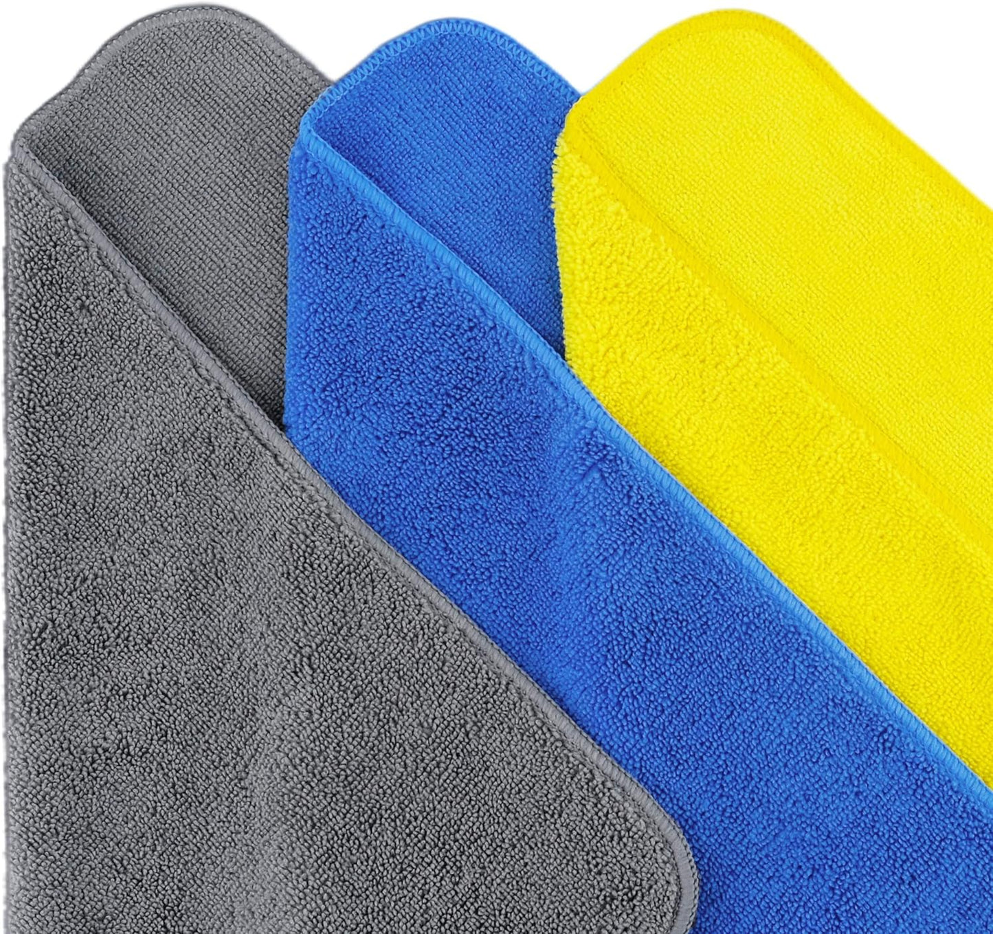 POLYTE Premium Microfiber Cleaning Towel,16x16 in 24 Pack (Blue,Gray,Yellow)
