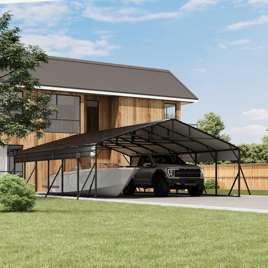 20 x 30 FT Metal Carport with Galvanized Steel Roof, Heavy Duty Metal Roof Carport with Enhanced Base, Tall MetalCarport Kits Garage for Tractors, Trucks, Boats, Cars