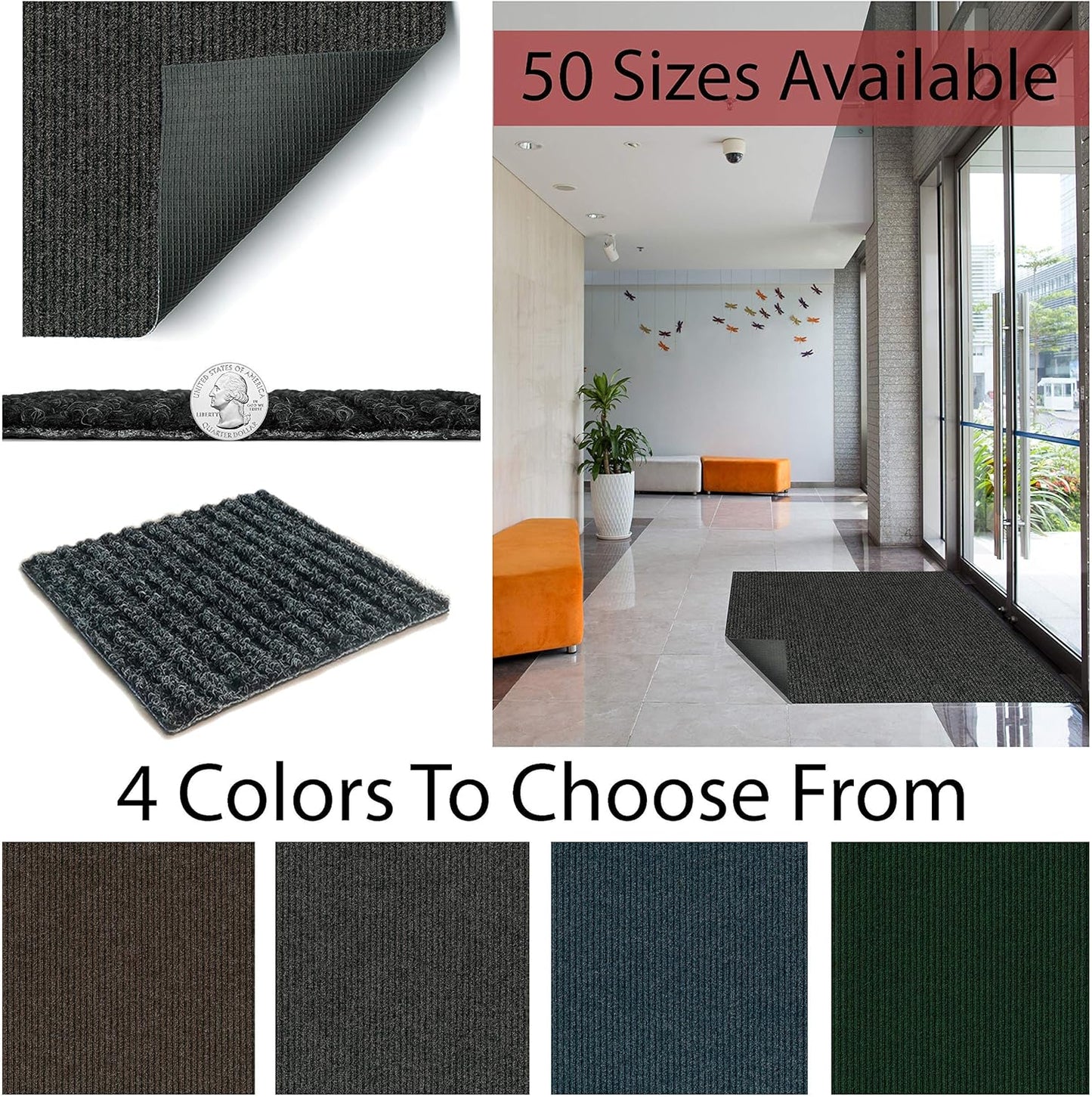 KOECKRITZ Heavy Duty Durable All Weather Indoor/Outdoor Non Slip Entrance Mat Rugs and Runners for Office Business Building Home Garage Front Door (4' x 12', Brick)