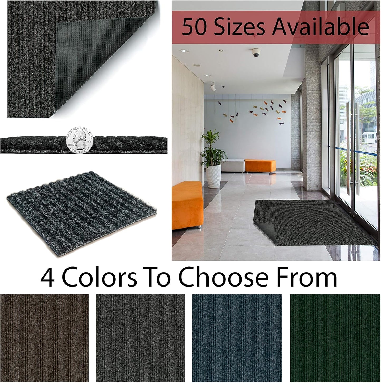 KOECKRITZ Heavy Duty Durable All Weather Indoor/Outdoor Non Slip Entrance Mat Rugs and Runners for Office Business Building Home Garage Front Door (4' x 10', Blue)